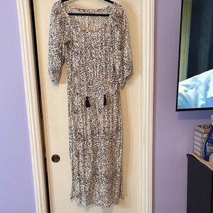 Animal Print Elastic Waist 3/4 Sleeve Maxi